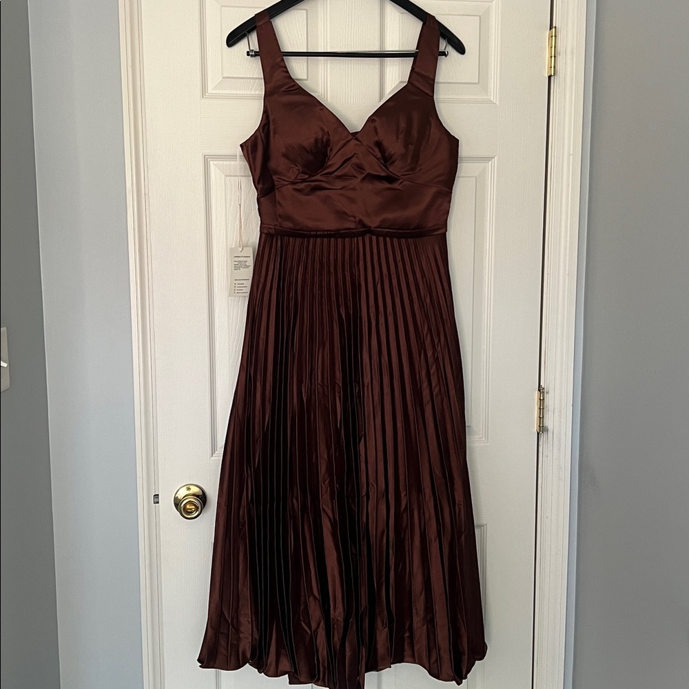 Elegant Brown Pleated Dress